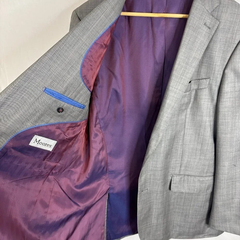English Laundry Super 100’s Wool Blazer Gray Check 44R Two Button Classic Lined‎